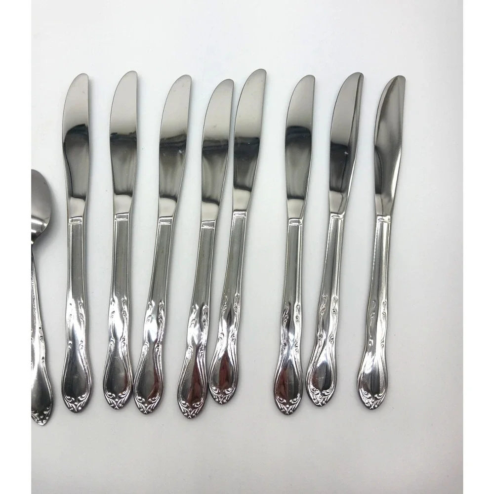 Oneida Simeon L & George H Rogers Stainless Homestead 4 Teaspoons 8 Knives Box